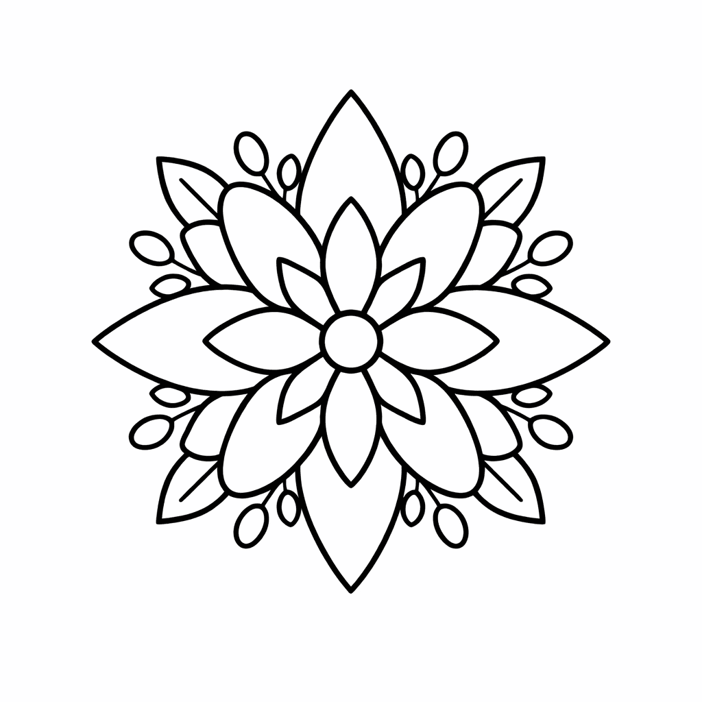 Free printable coloring page: Mandala With Flowers, for ages 3-6