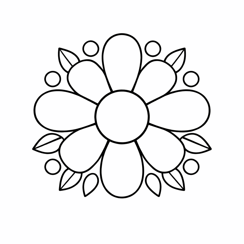 Free printable coloring page: Mandala And Leaves, for ages 3-6