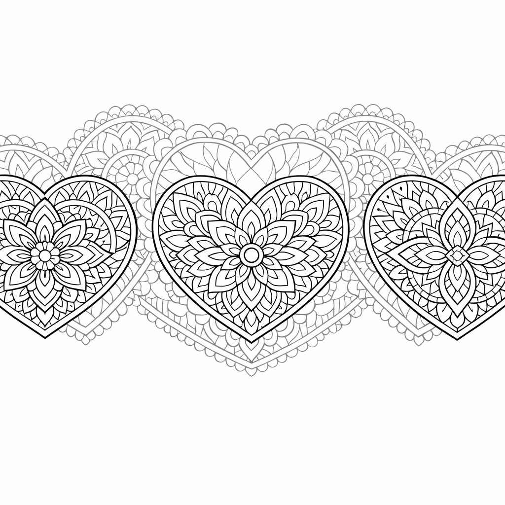 Free printable coloring page: Mandala And Heart Shape, for ages 7-12