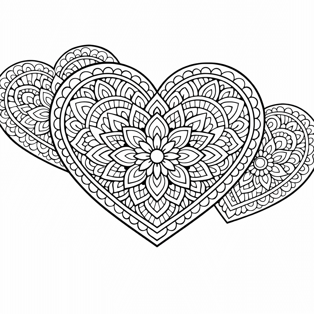 Free printable coloring page: Mandala Valentine, for ages 7-12
