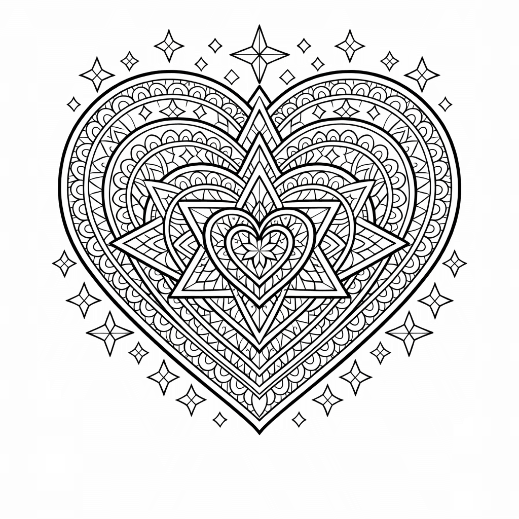 Free printable coloring page: Object Only: Two Or Three Heart Mandalas Side…, for ages 7-12