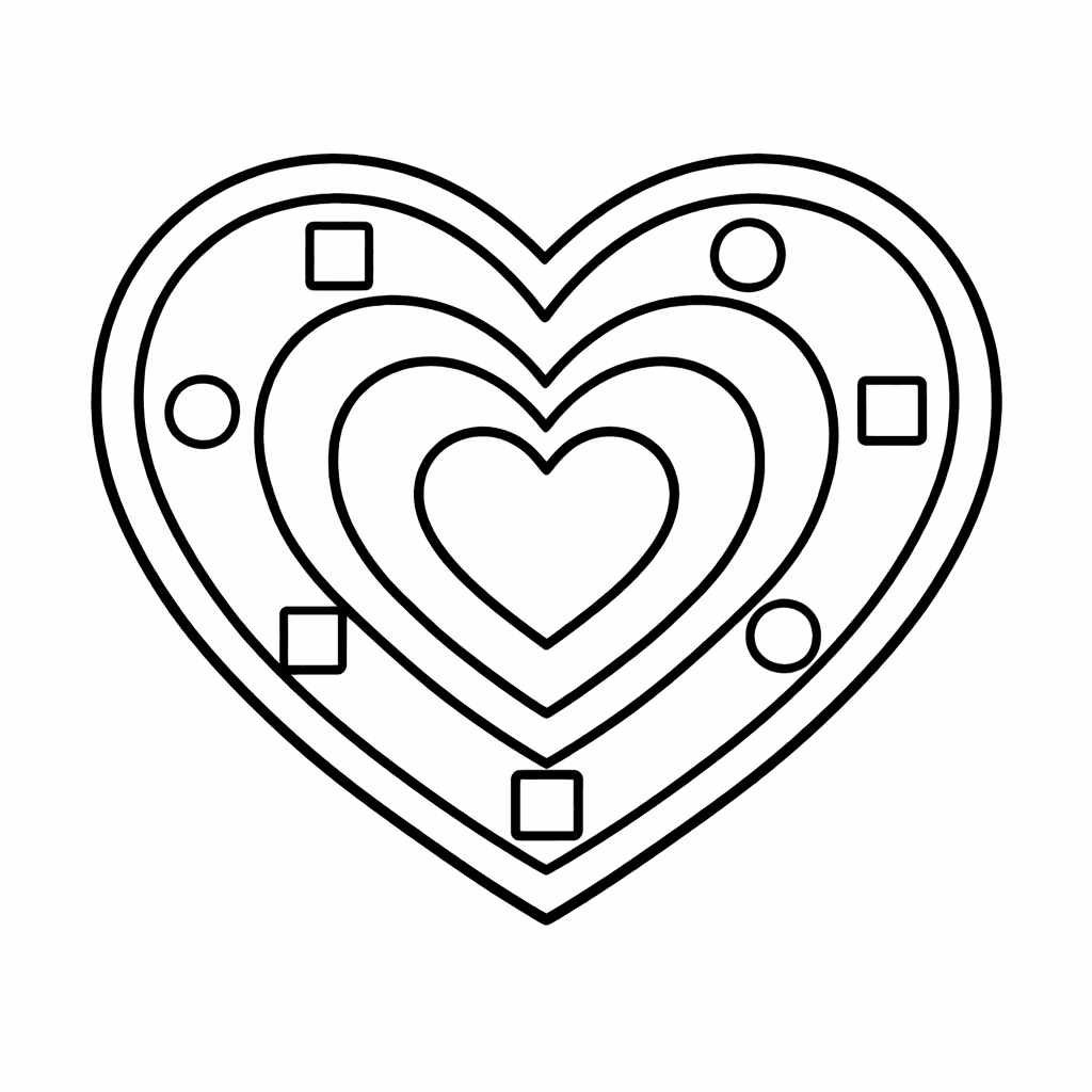 Free printable coloring page: Mandala And Heart Shape, for ages 3-6