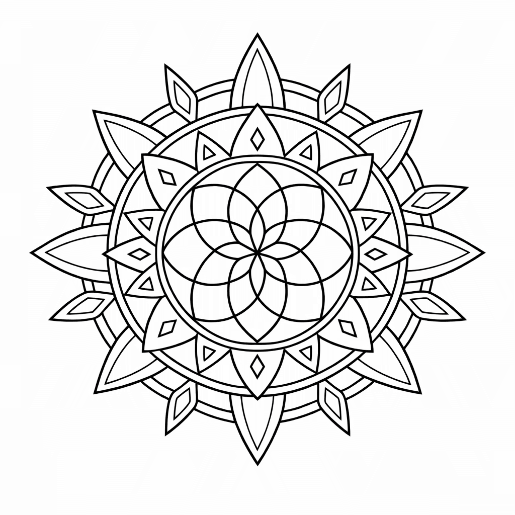 Free printable coloring page: Mandala With Petals, for ages 7-12