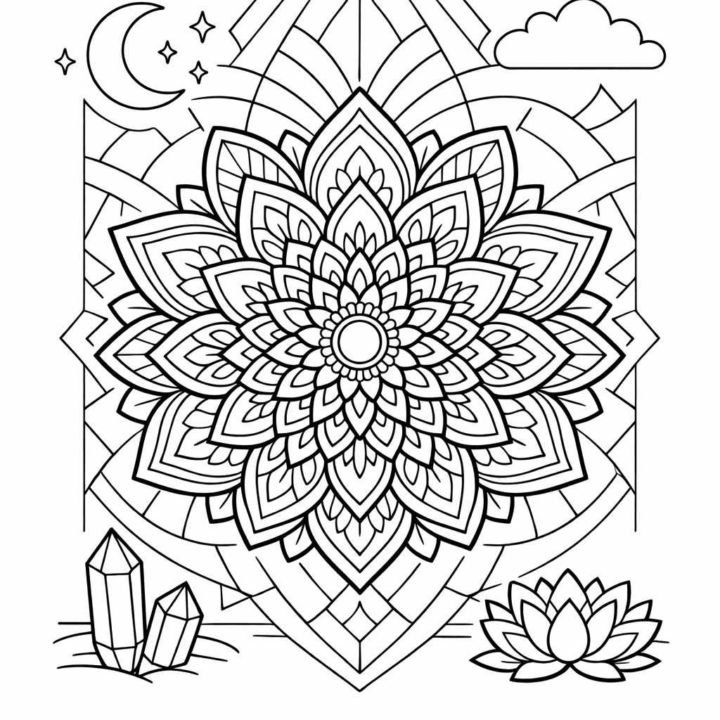 Free printable coloring page: Mandala With Petals, for ages 7-12