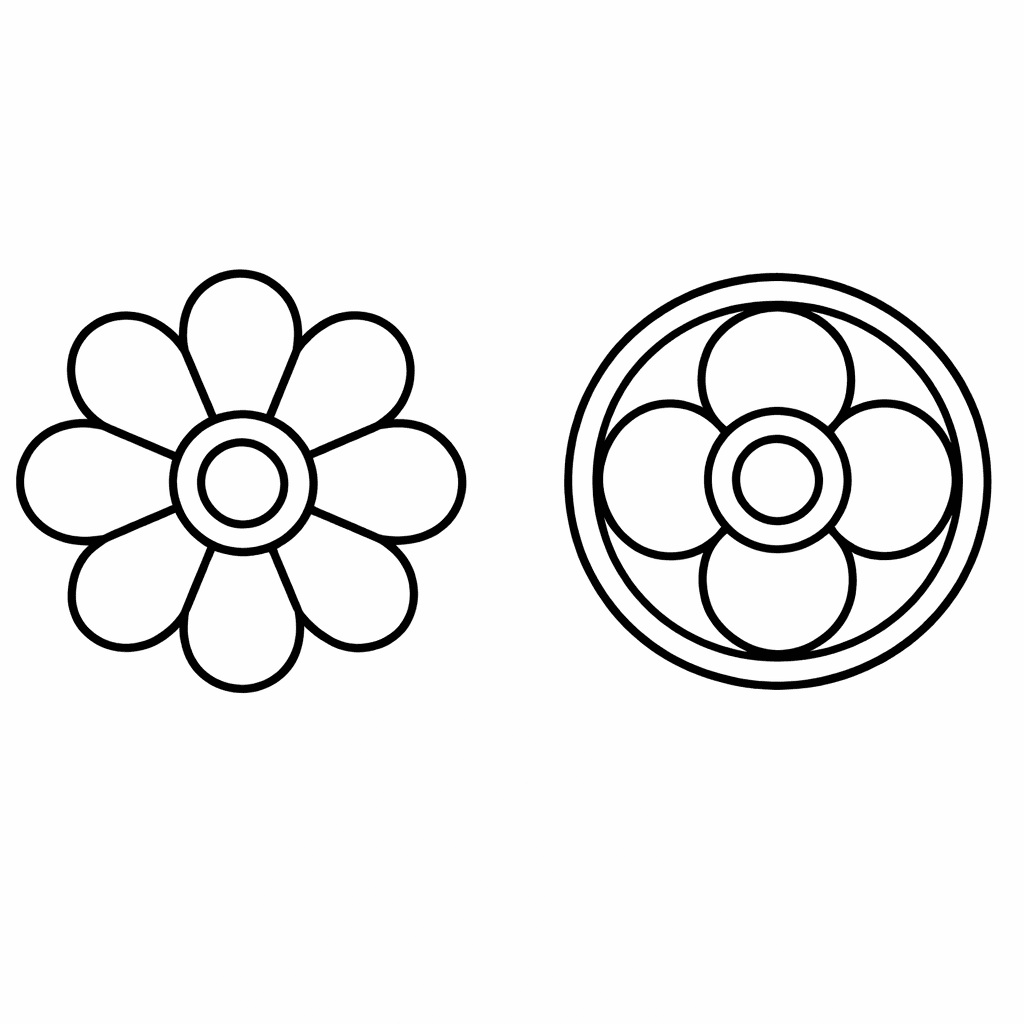 Free printable coloring page: Object Only: Two Or Three Simple Mandalas Side…, for ages 3-6