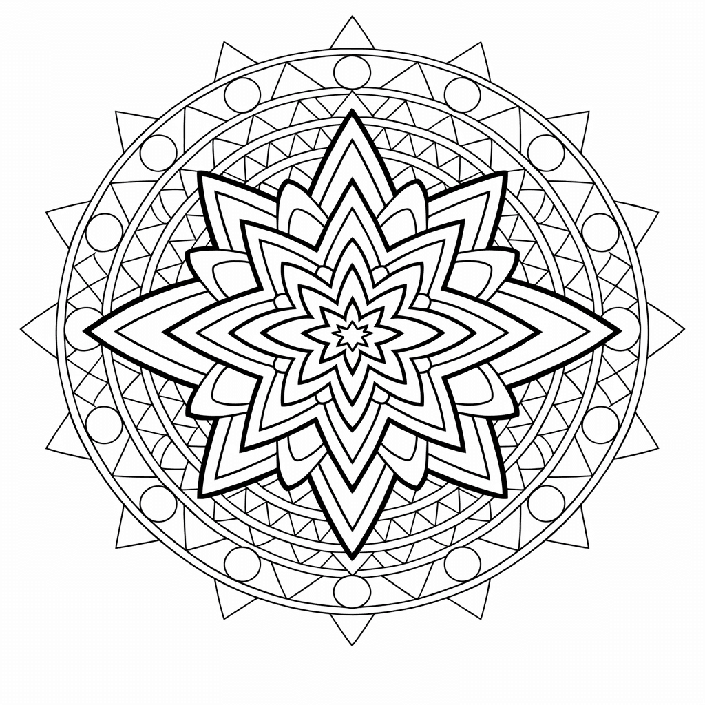 Free printable coloring page: Mandala And Lines, for ages 7-12