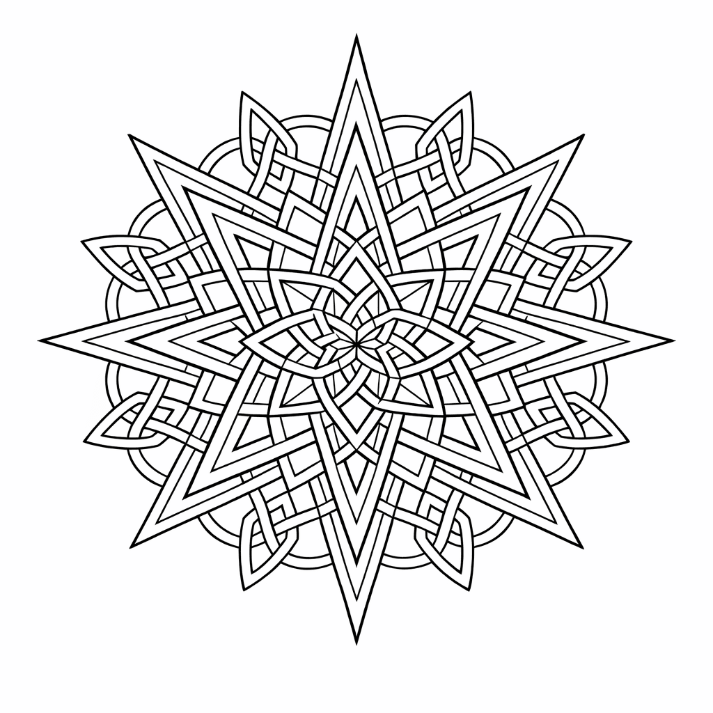 Free printable coloring page: Object Only: A Cute Star Mandala With Clean…, for ages 7-12