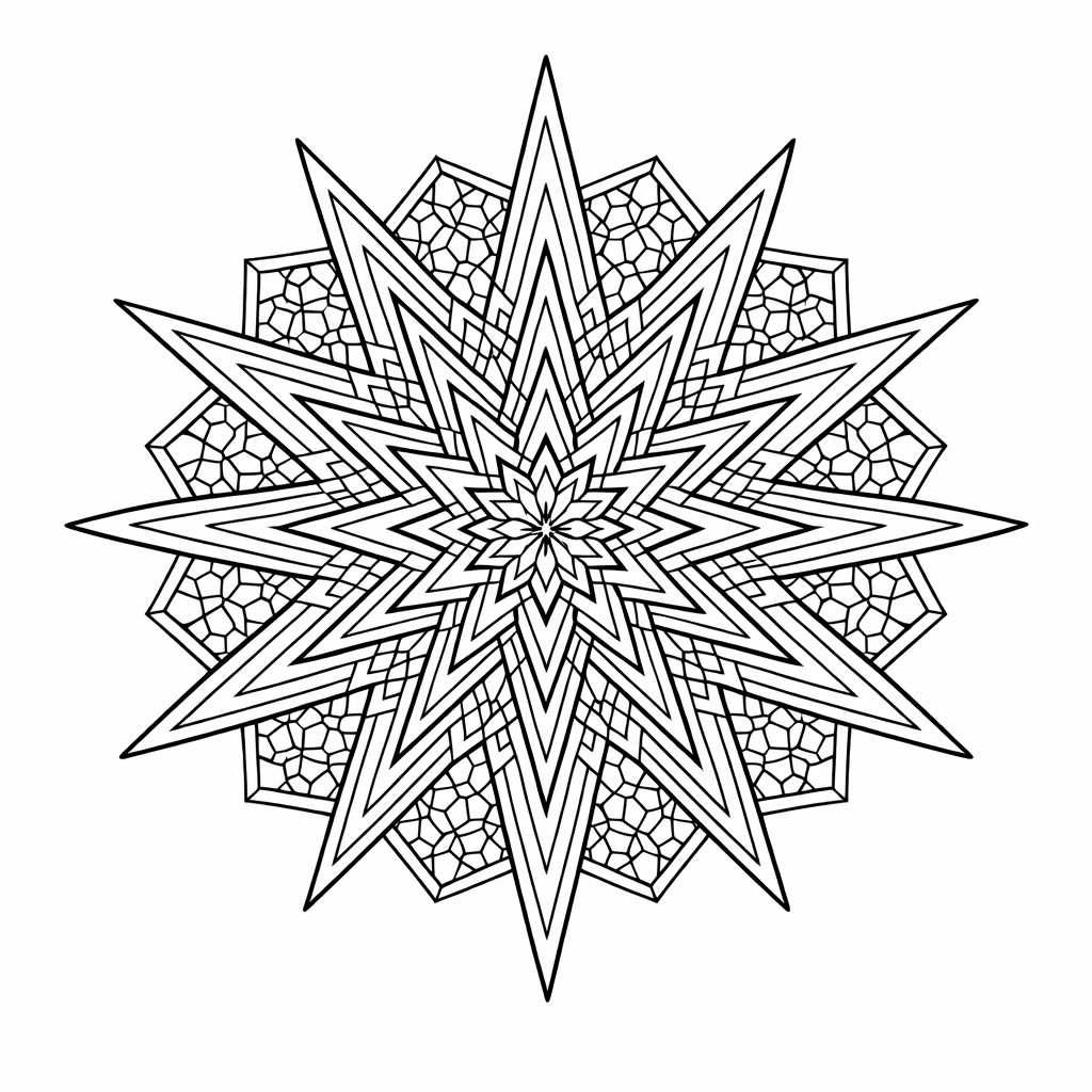 Free printable coloring page: Star Mandala, for ages 7-12