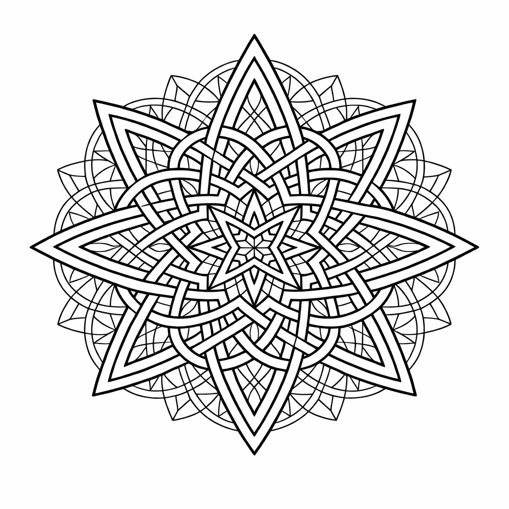 Free printable coloring page: Object Only: A Cute Star Mandala With Clean…, for ages 7-12