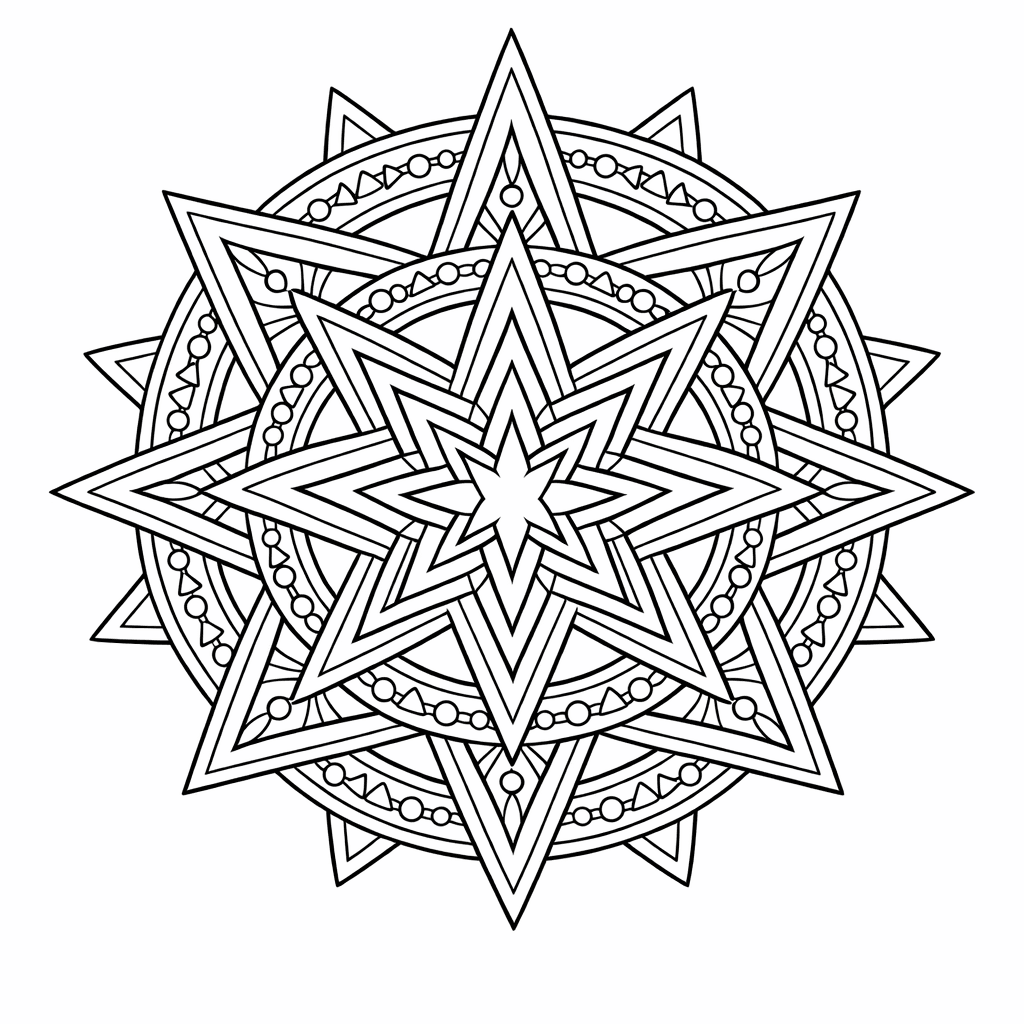 Free printable coloring page: Mandala And Rays, for ages 7-12