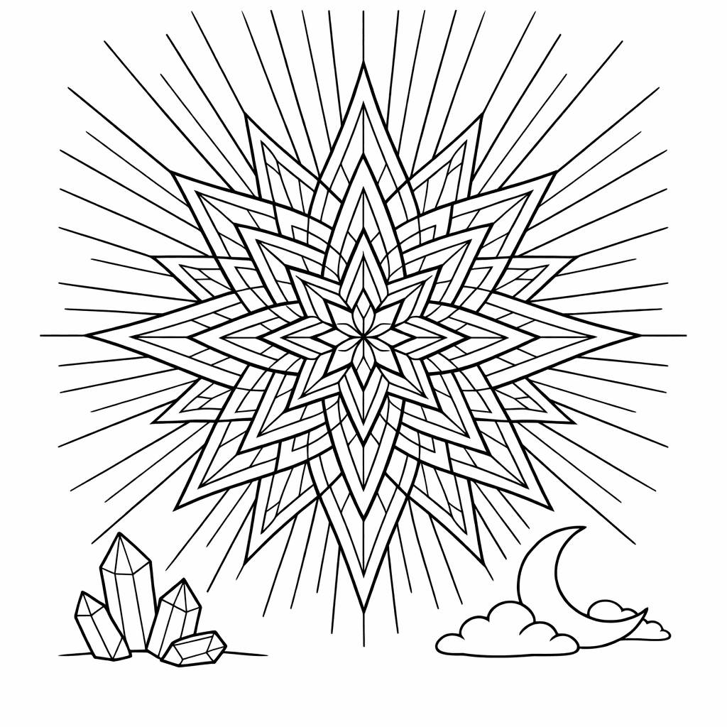 Free printable coloring page: Star Mandala, for ages 7-12