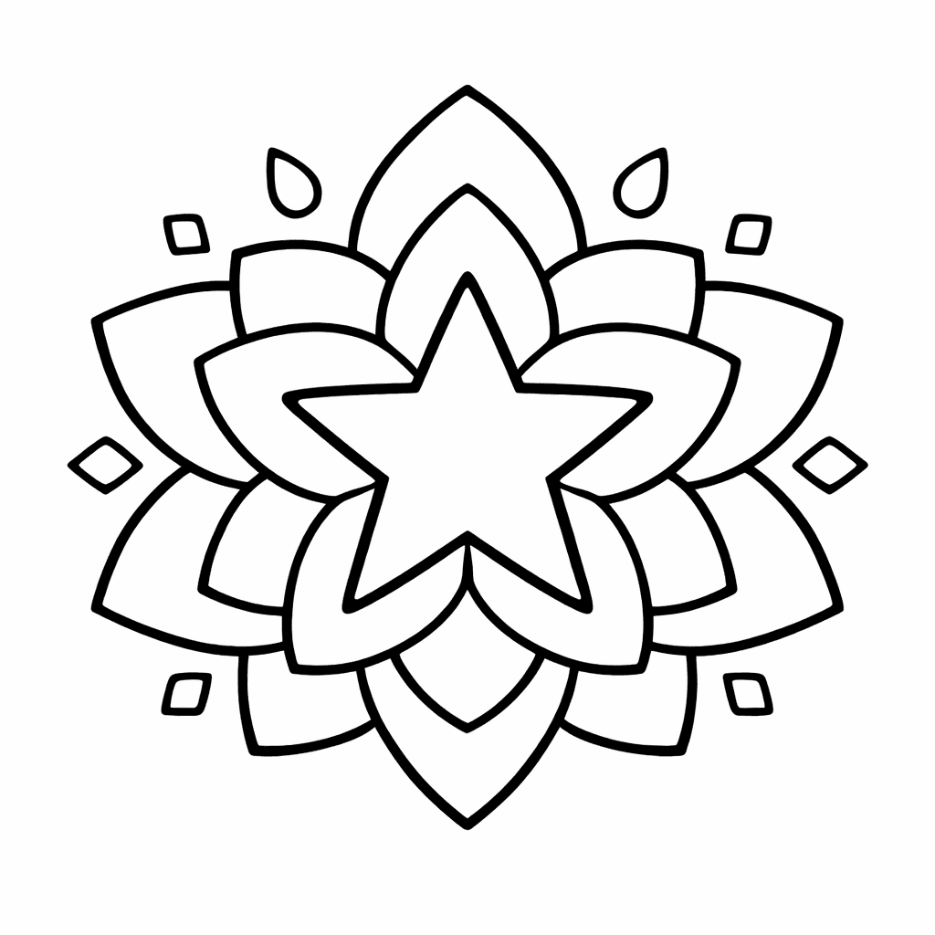 Free printable coloring page: Mandala And Rays, for ages 3-6