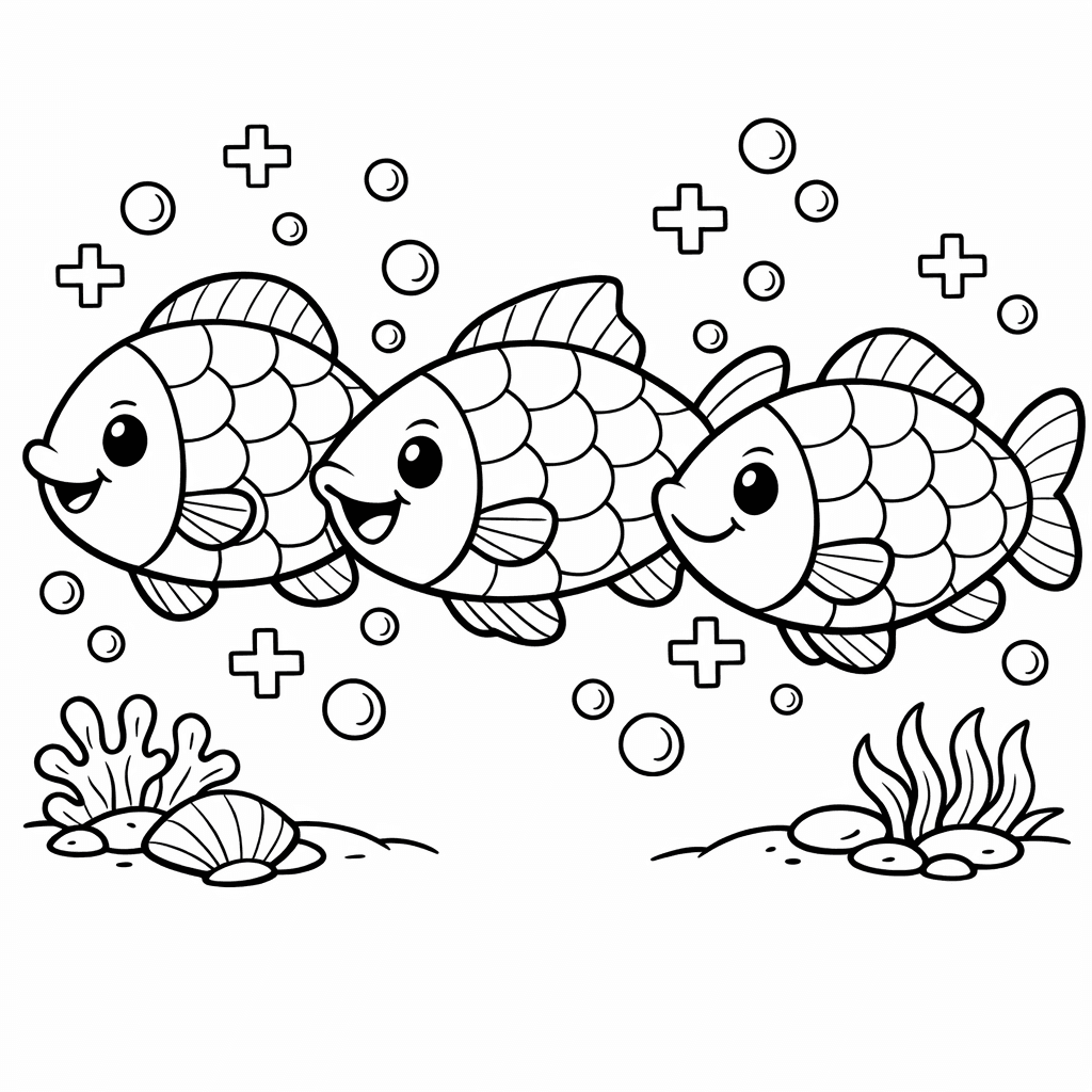 Free printable coloring page: Fish With Number Sections, for ages 7-12