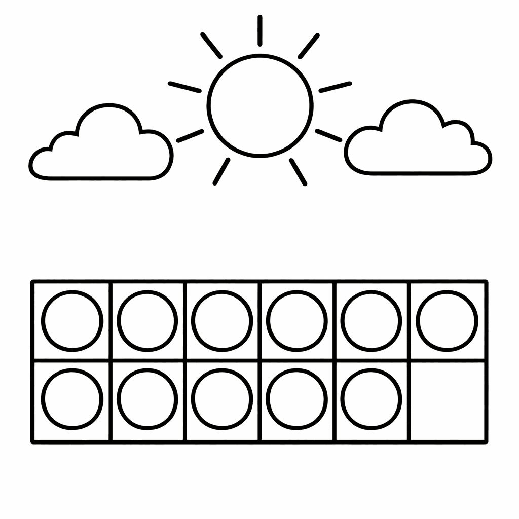 Free printable coloring page: Counting Bears In A Row, for ages 3-6
