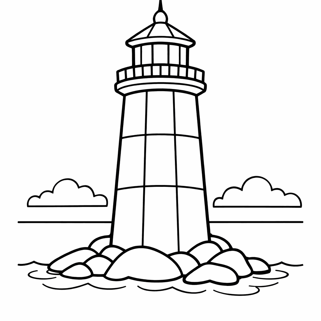 Free printable coloring page: Lighthouse With Number Sections, for ages 3-6