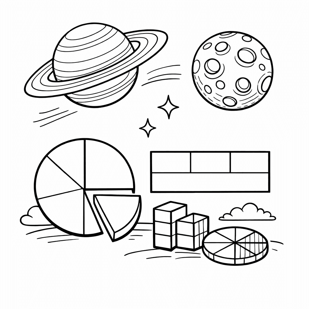 Free printable coloring page: Pie Chart With Fraction Sections, for ages 7-12