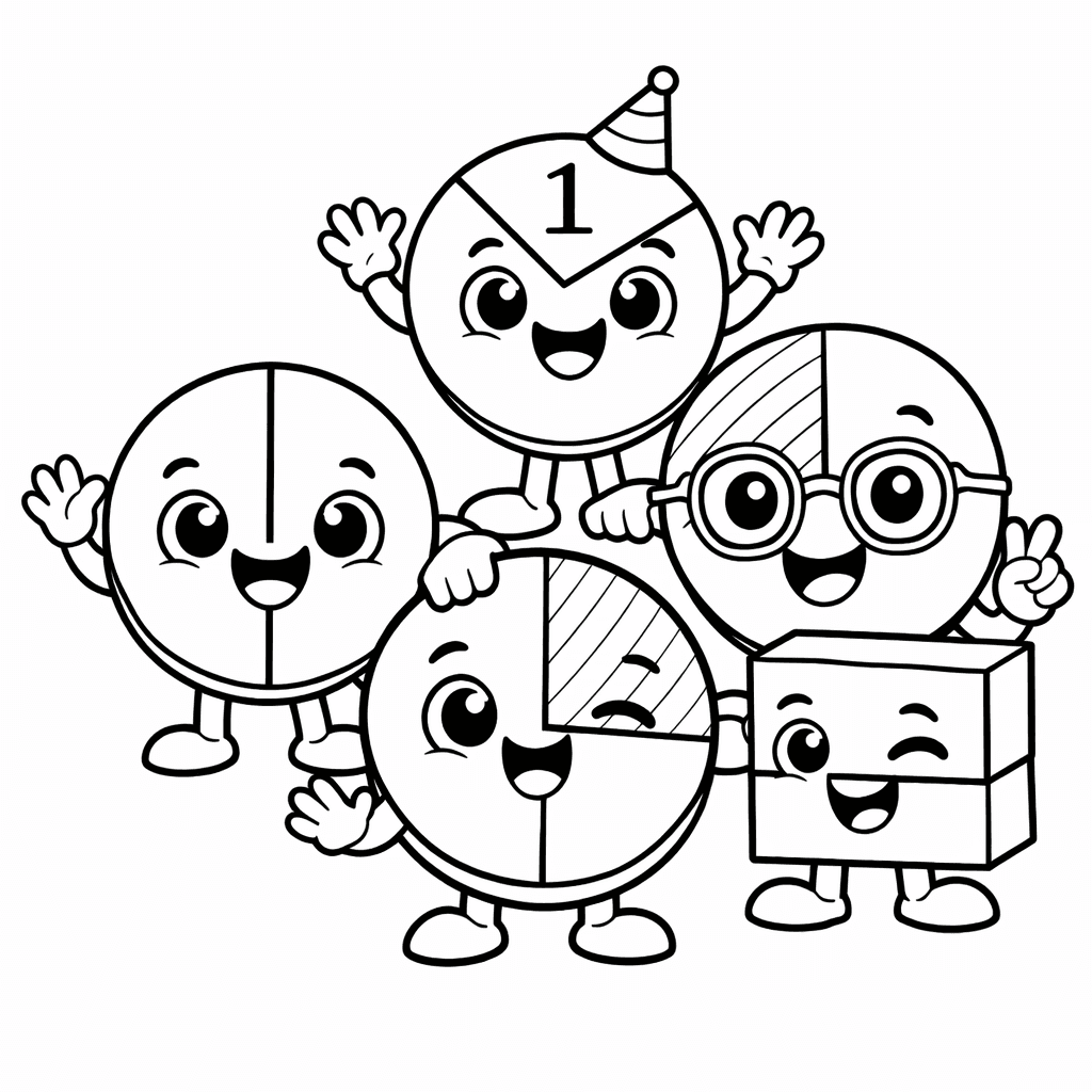 Free printable coloring page: Pizza With Fraction Slices, for ages 3-6