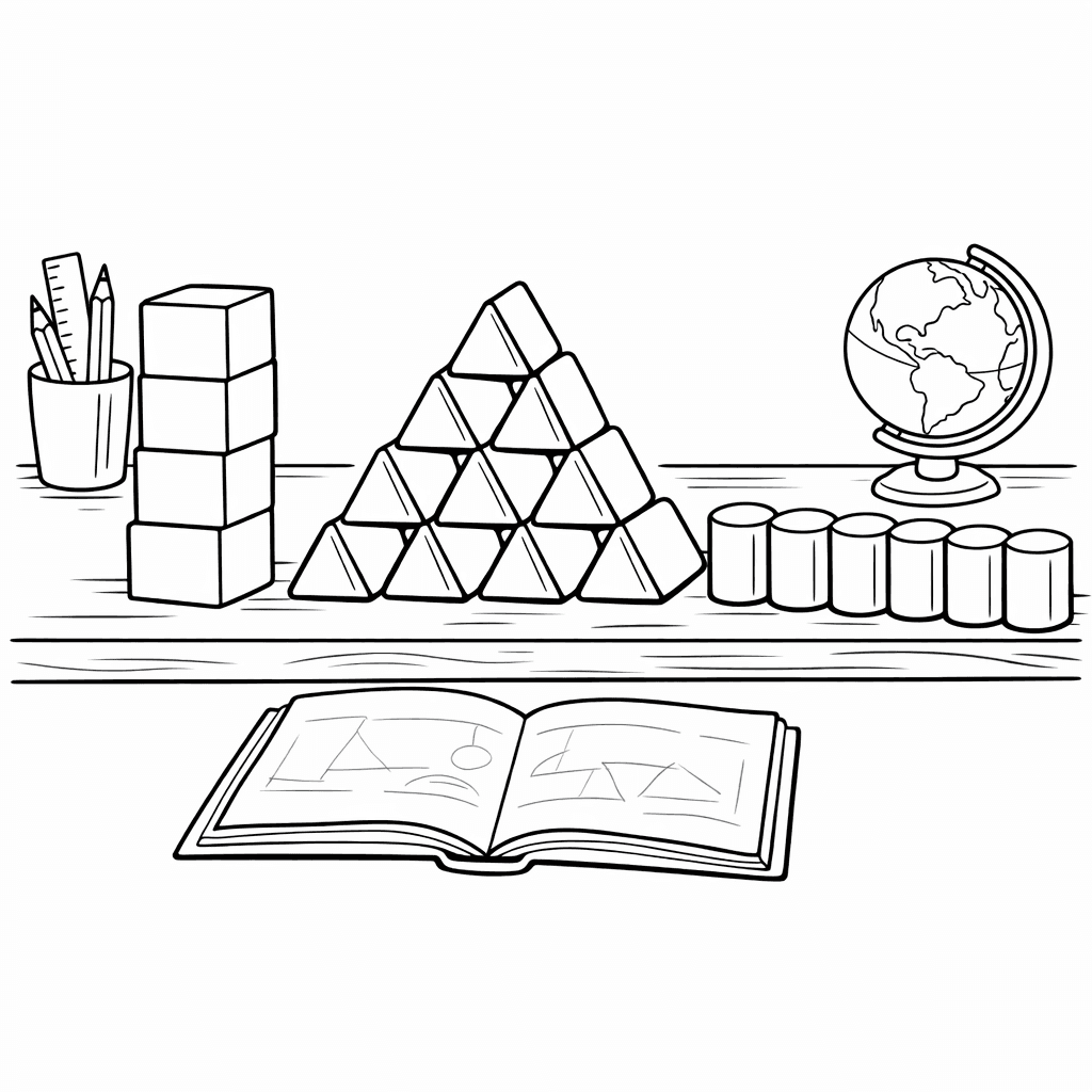 Free printable coloring page: Books On A Desk, for ages 7-12