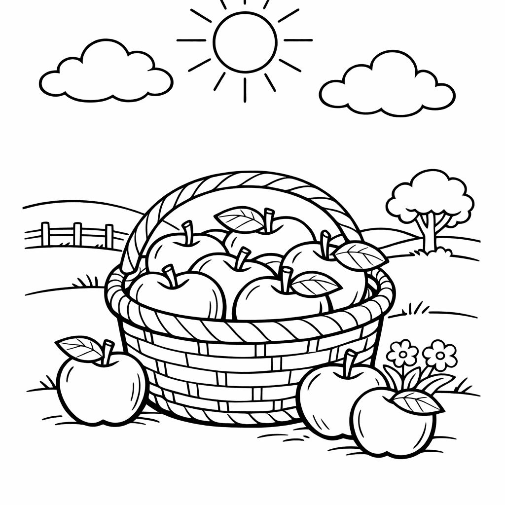 Free printable coloring page: Apples In A Basket, for ages 7-12