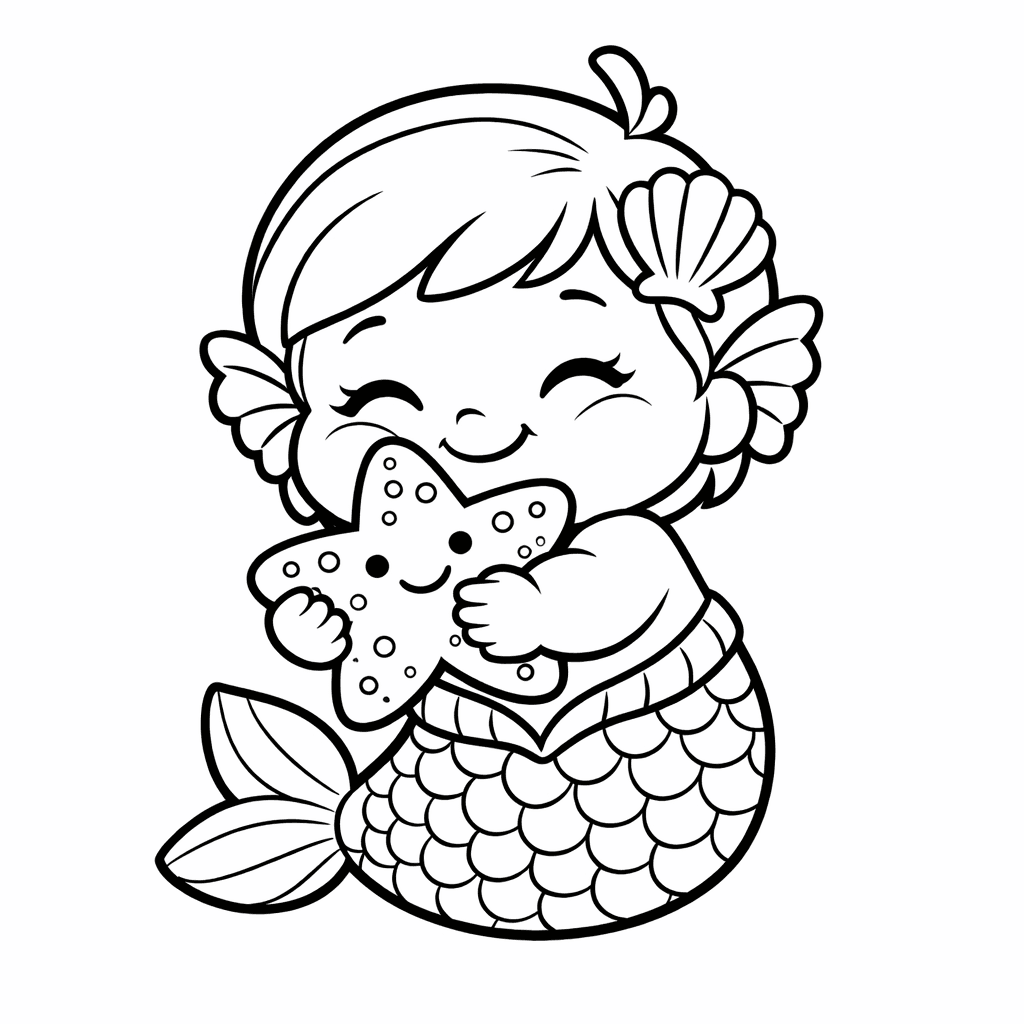 Free printable coloring page: A Baby Mermaid Hatching Out Of A Sparkling…, for ages 7-12