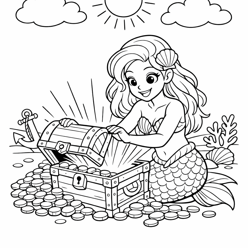 Free printable coloring page: A Mermaid Swimming Through A Shipwreck Exploring The…, for ages 7-12