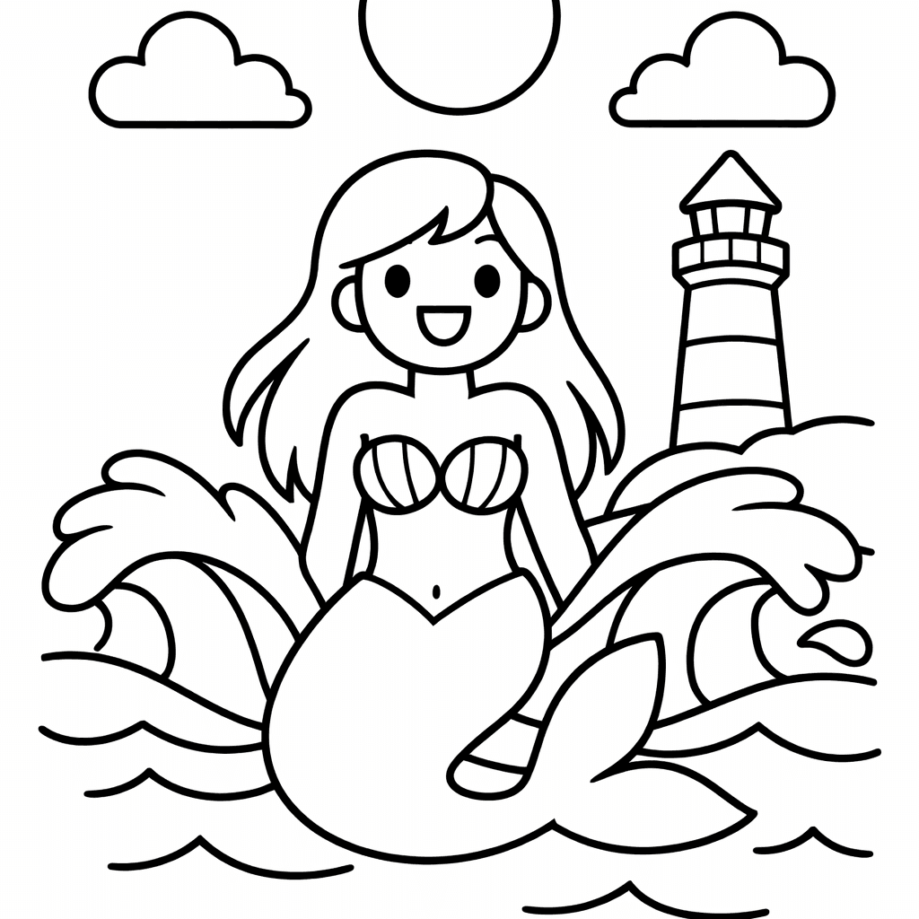 Free printable coloring page: A Mermaid Opening A Treasure Chest And Light…, for ages 3-6