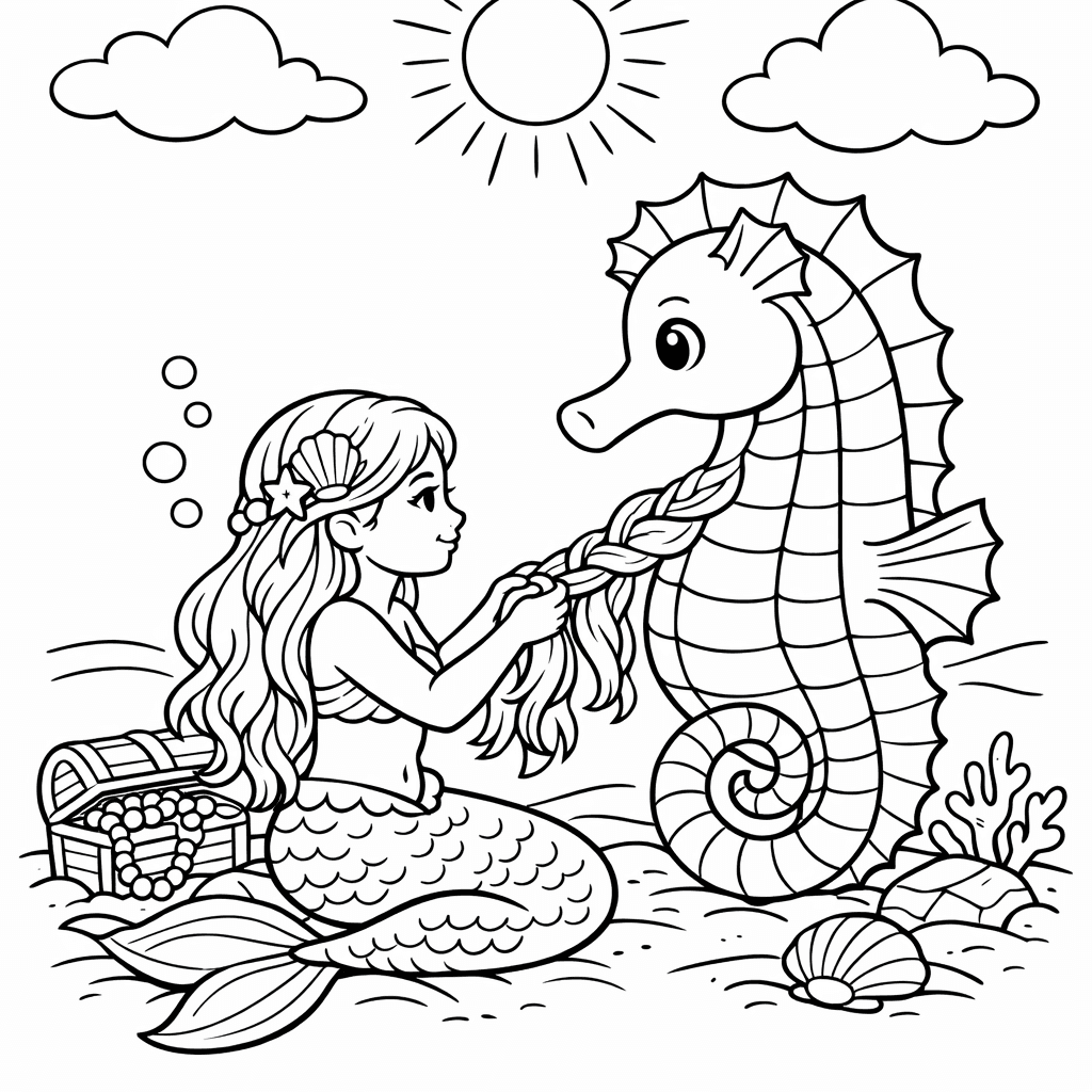 Free printable coloring page: A Mermaid And A Whale Swimming Together, The…, for ages 7-12