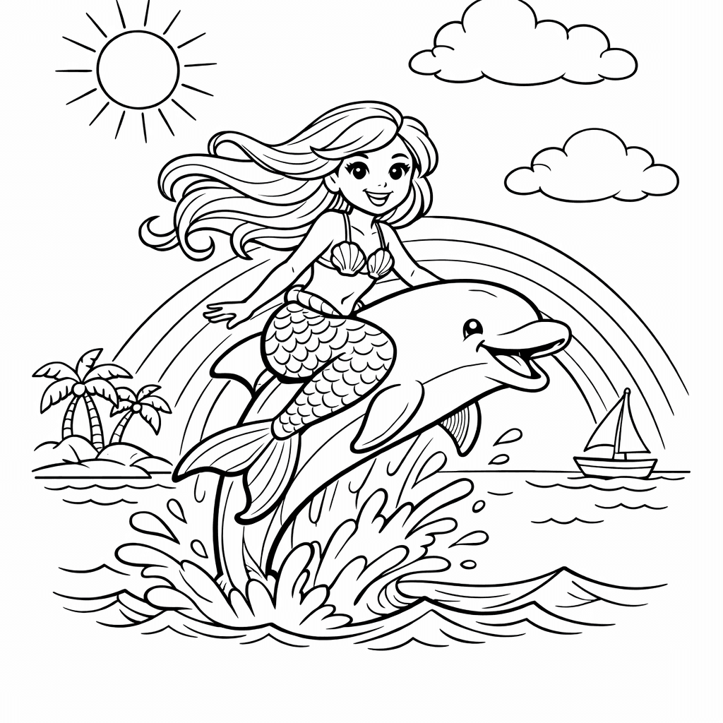Free printable coloring page: A Mermaid Having A Tea Party On The…, for ages 7-12