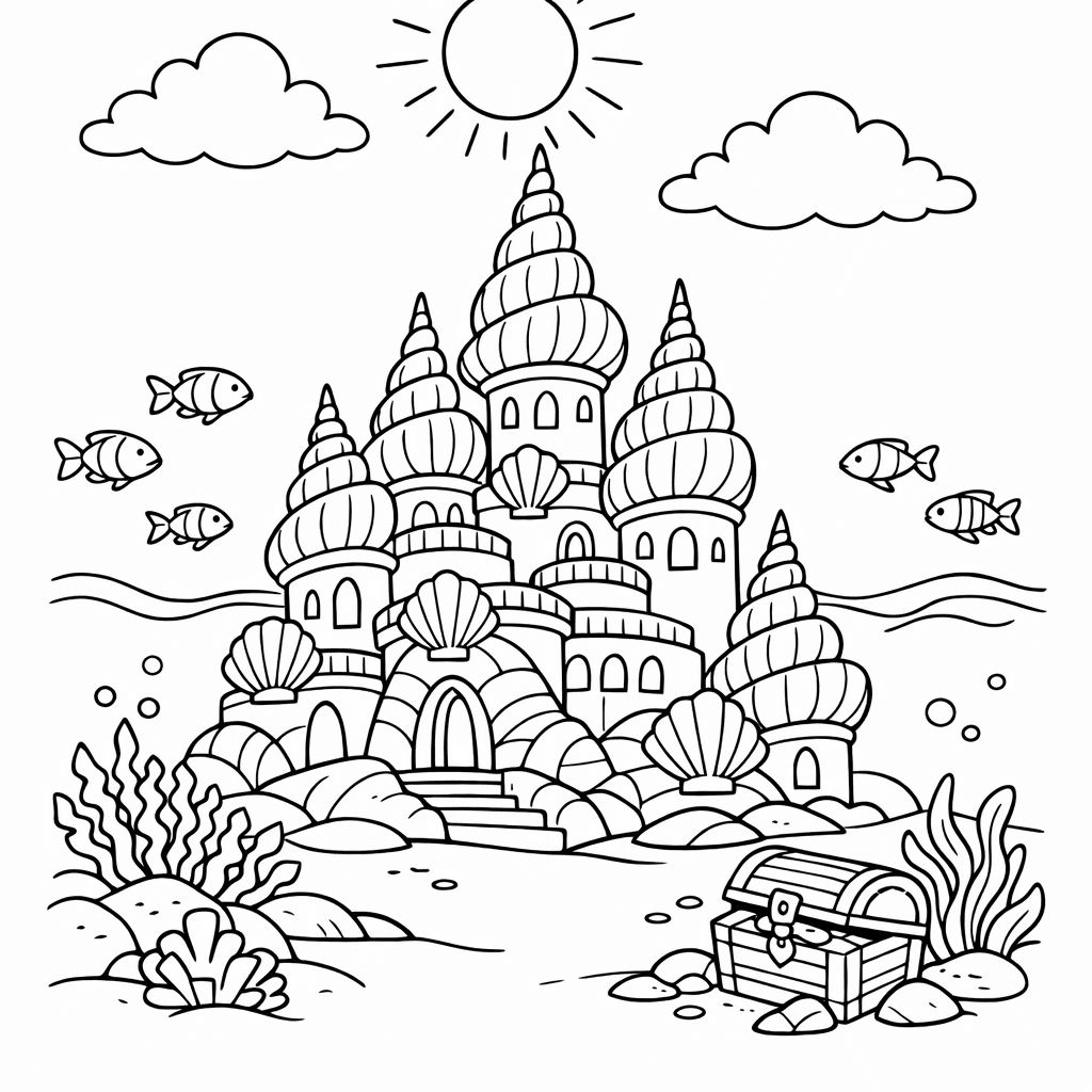 Free printable coloring page: A Cozy Small Mermaid Cottage Built Into The…, for ages 7-12