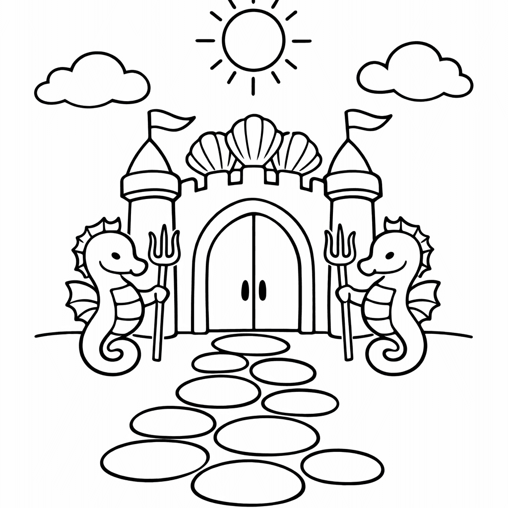 Free printable coloring page: The Inside Of A Mermaid Palace Throne Room…, for ages 3-6