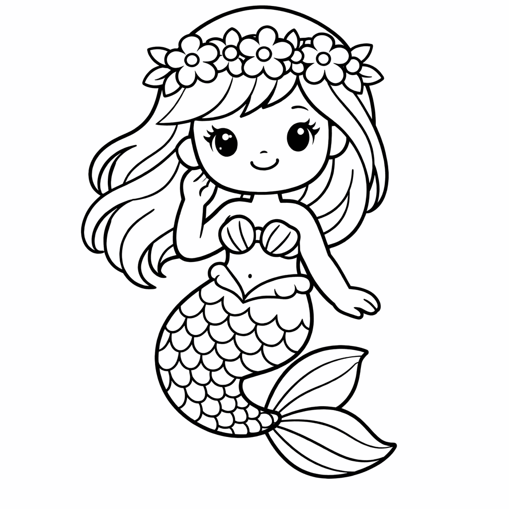 Free printable coloring page: A Mermaid Standing Waist-deep In Water Holding A…, for ages 3-6