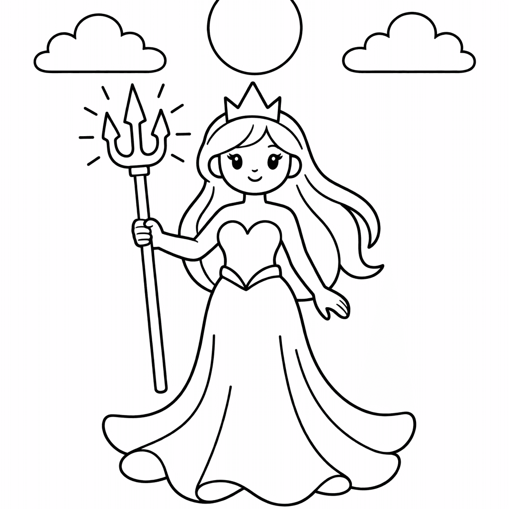 Free printable coloring page: Object Only: A Mermaid Princess With A Tiara…, for ages 3-6