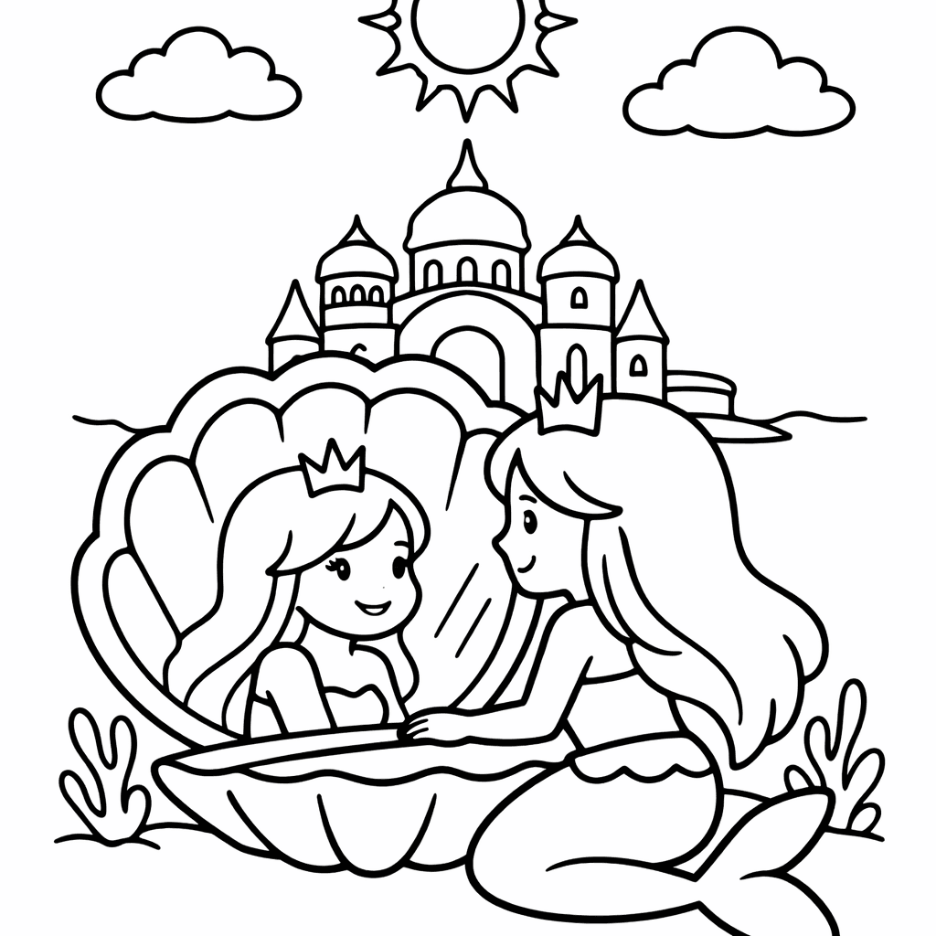 Free printable coloring page: Object Only: A Mermaid Princess With A Tiara…, for ages 3-6