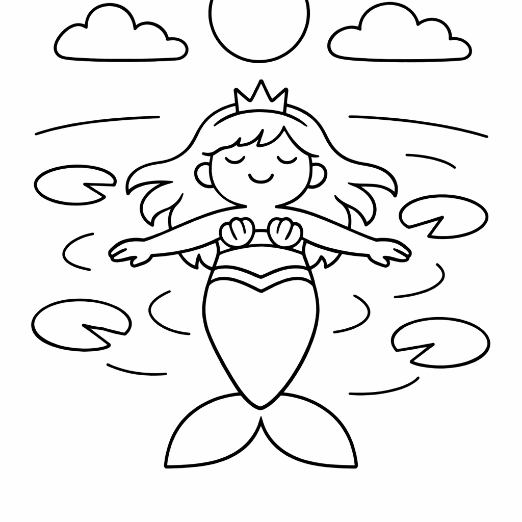 Free printable coloring page: A Regal Mermaid Princess Holding A Glowing Trident,…, for ages 3-6