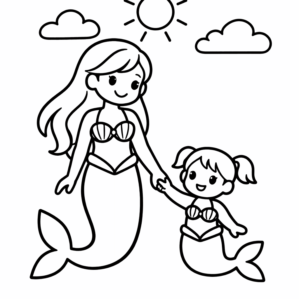 Free printable coloring page: Three Mermaid Sisters With Very Different Hairstyles And…, for ages 3-6