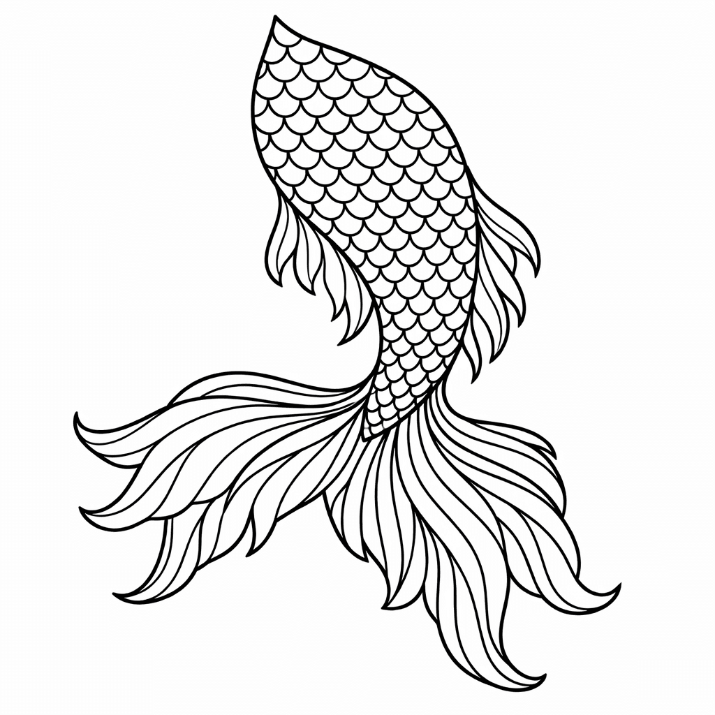 Free printable coloring page: Object Only: An Ornate Mermaid Tail With Detailed…, for ages 3-6