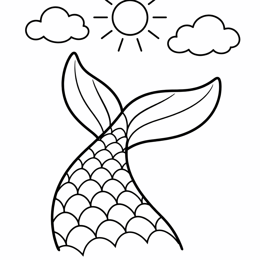 Free printable coloring page: Object Only: An Ornate Mermaid Tail With Detailed…, for ages 3-6