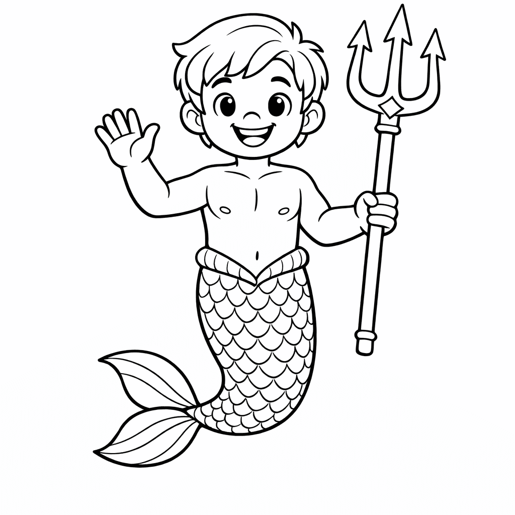 Free printable coloring page: A Merman King With A Long Beard Sitting…, for ages 7-12