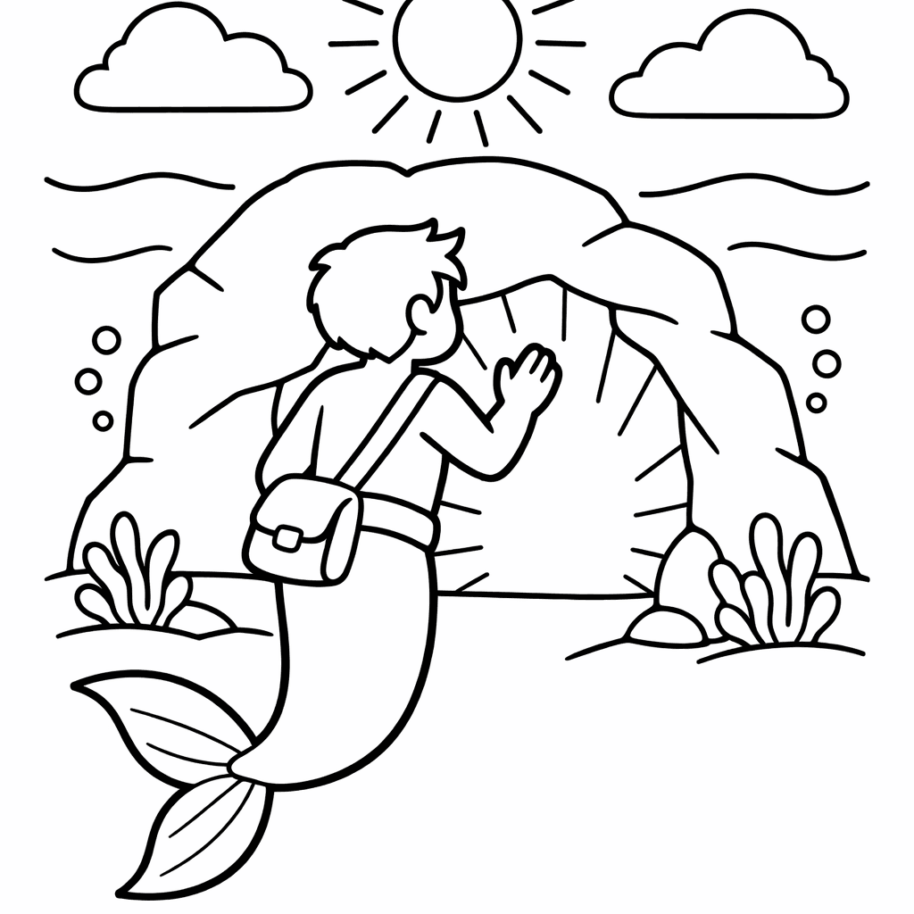 Free printable coloring page: A Strong Merman Warrior With A Trident Guarding…, for ages 3-6