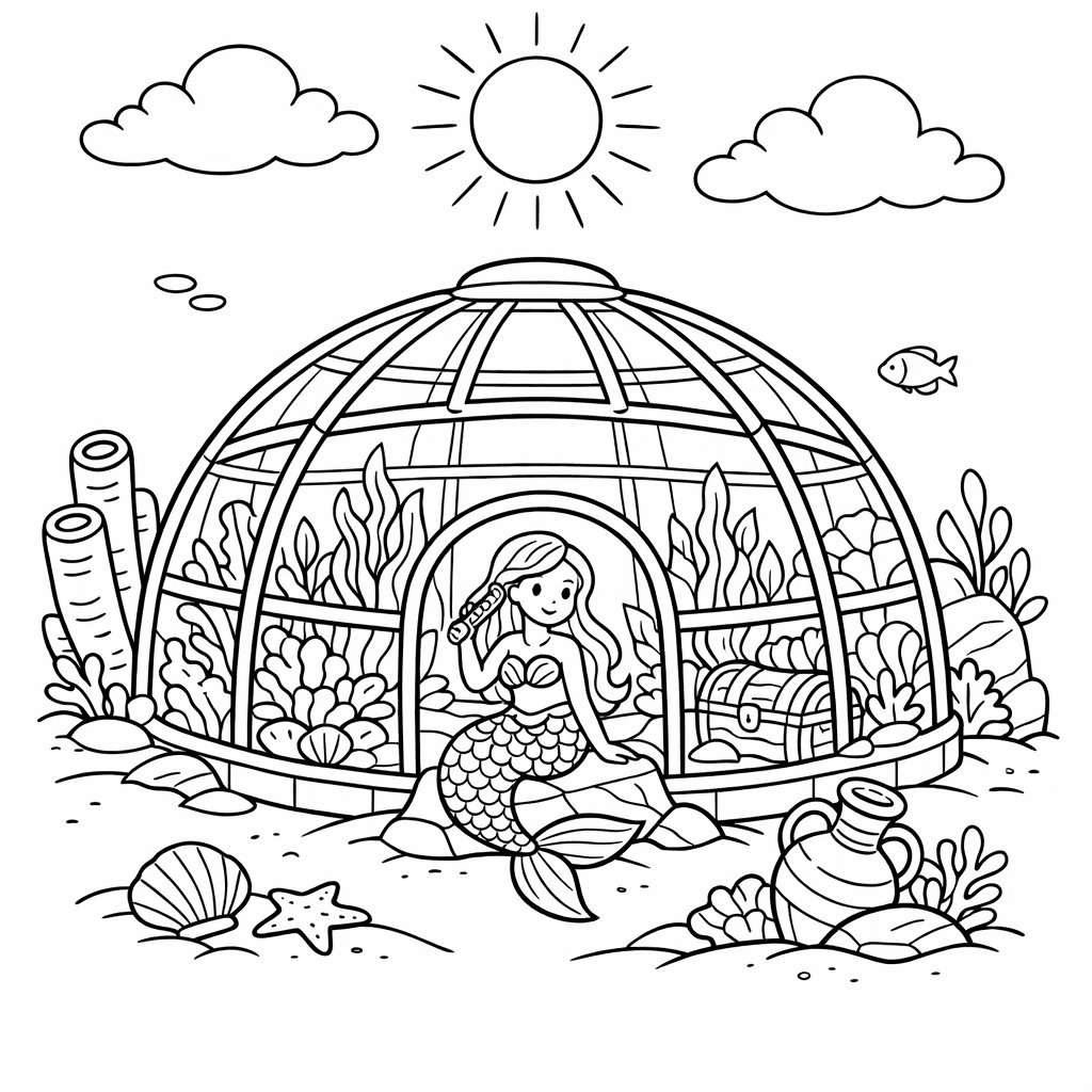 Free printable coloring page: An Underwater Garden Maze Made Of Tall Seaweed…, for ages 7-12