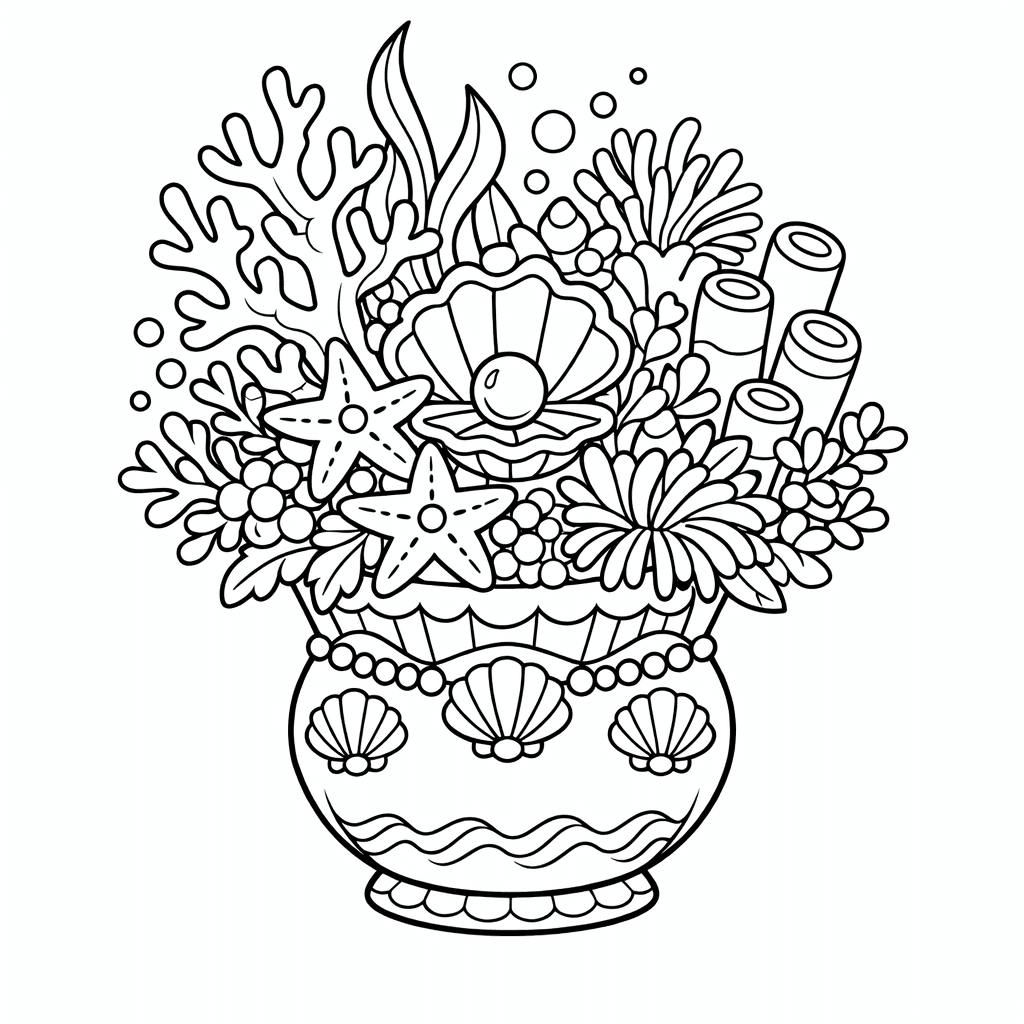 Free printable coloring page: A Magical Underwater Garden With Bioluminescent Flowers Glowing…, for ages 7-12