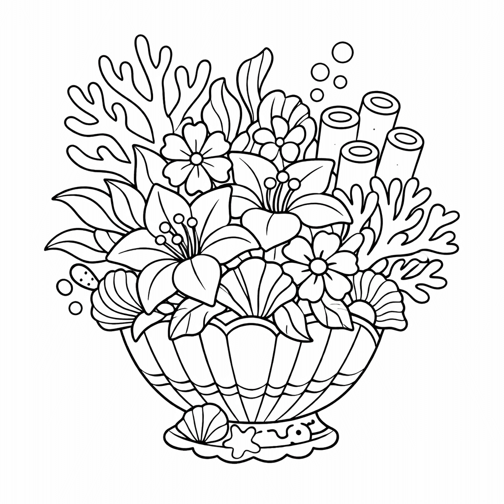 Free printable coloring page: A Peaceful Zen Underwater Rock Garden With Neatly…, for ages 3-6