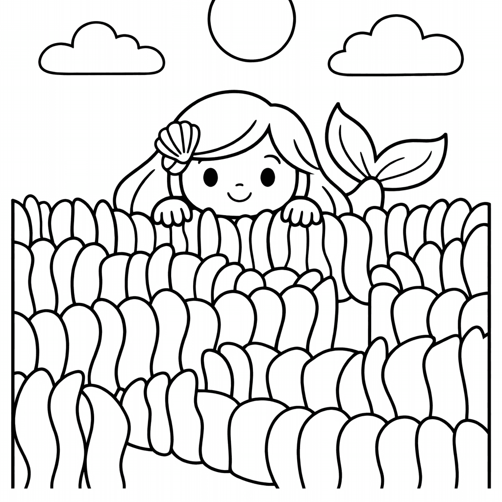 Free printable coloring page: Object Only: A Bouquet Of Underwater Flowers And…, for ages 3-6
