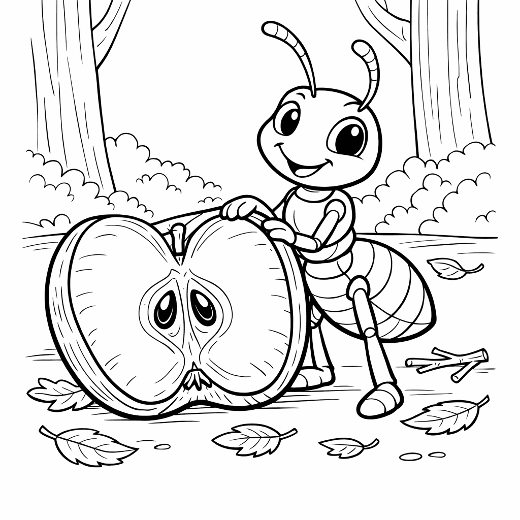 Free printable coloring page: Ant Carrying Leaf, for ages 7-12