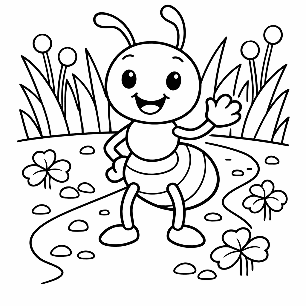 Free printable coloring page: Ant Simple, for ages 3-6