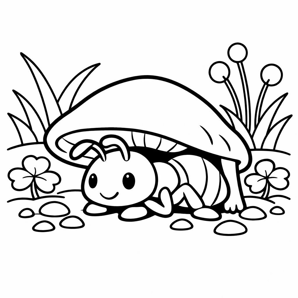Free printable coloring page: Ant And Apple, for ages 3-6