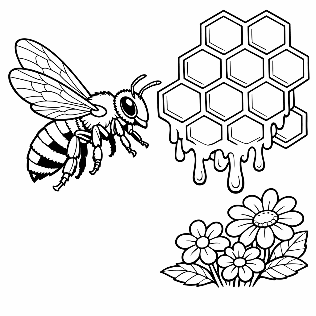 Free printable coloring page: Bee Face, for ages 7-12