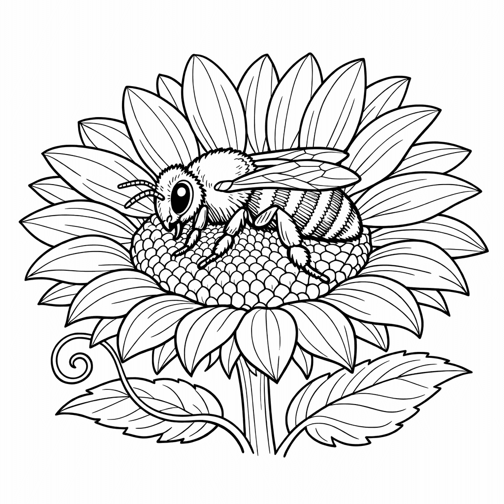 Free printable coloring page: Object Only: A Cute Bee With Clean Outlines,…, for ages 7-12