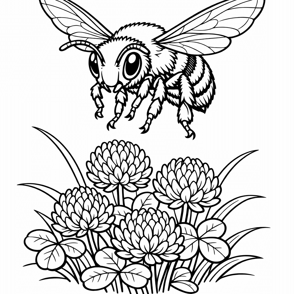 Free printable coloring page: Bee Flying, for ages 7-12