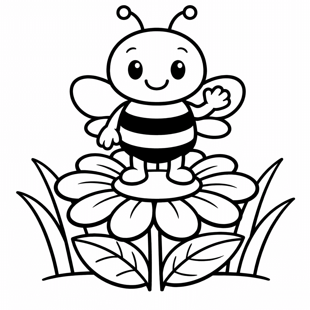 Free printable coloring page: Bee On Flower, for ages 3-6